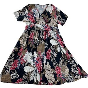 WEACZZY Floral Dress Black Pink Stretch Empire Waist 2XL